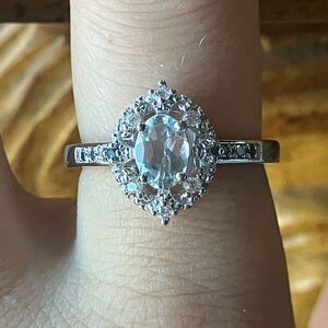 Genuine Aquamarine Blue Diamond Sterling Silver Ring Size 8.75